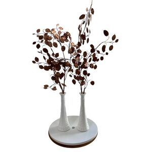 Vintage MCM Design Anchor Hocking Stars Bars Milk Glass Bud Vases set of 2 ivory